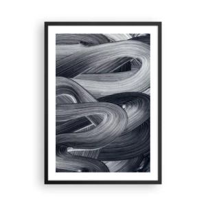 Poster în ramă neagră - Linii abstracte alb-negru într-o țesătură armonioasă - 50x70cm - Fluiditatea realității - Decorațiune modernă pentru perete pentru living și dormitor ARTTOR