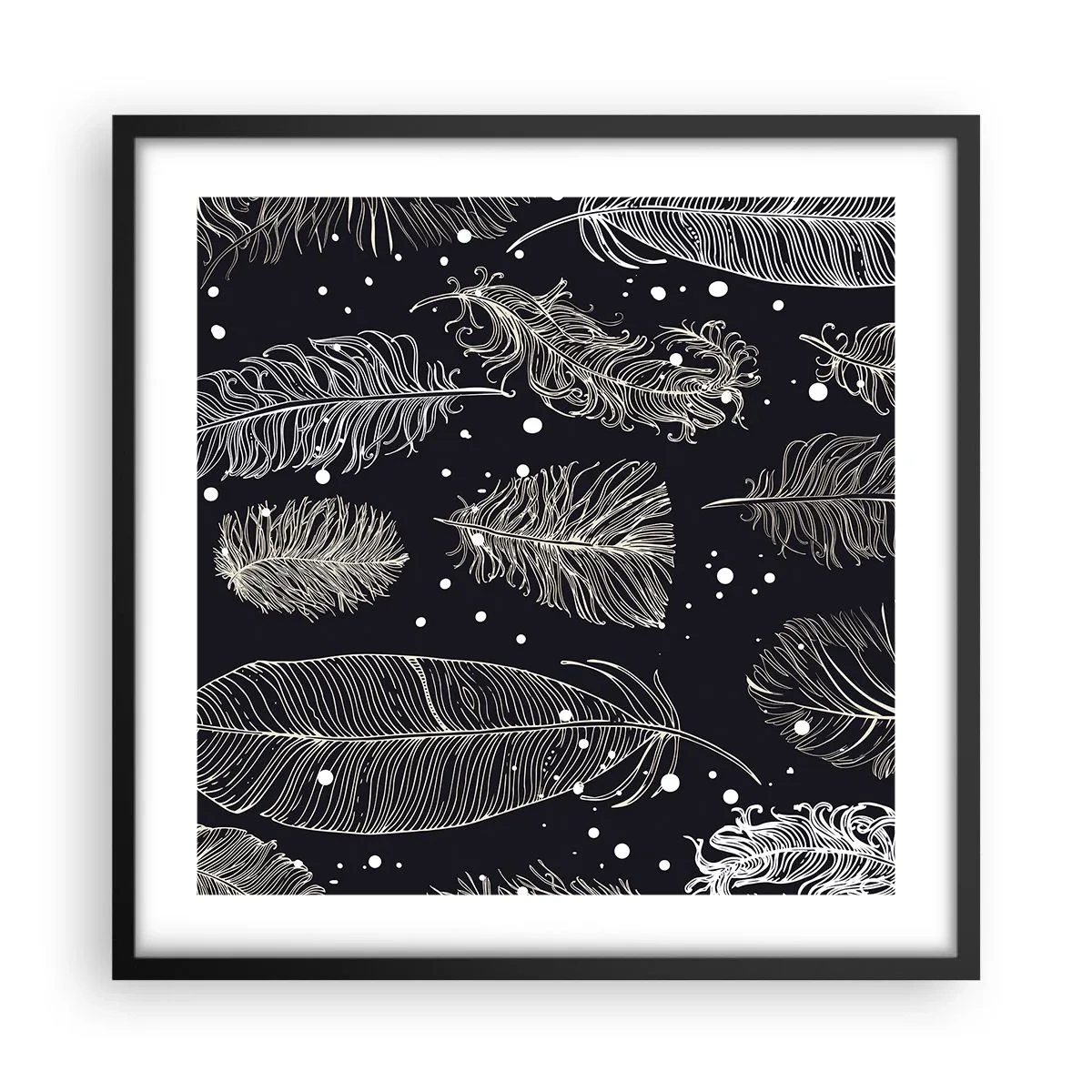 Poster în ramă neagră - Dantelă cu pene - 50x50 cm
