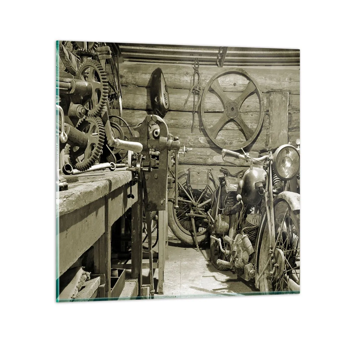 Tablou pe sticlă - În șopronul unchiului Vlad - 50x50 cm