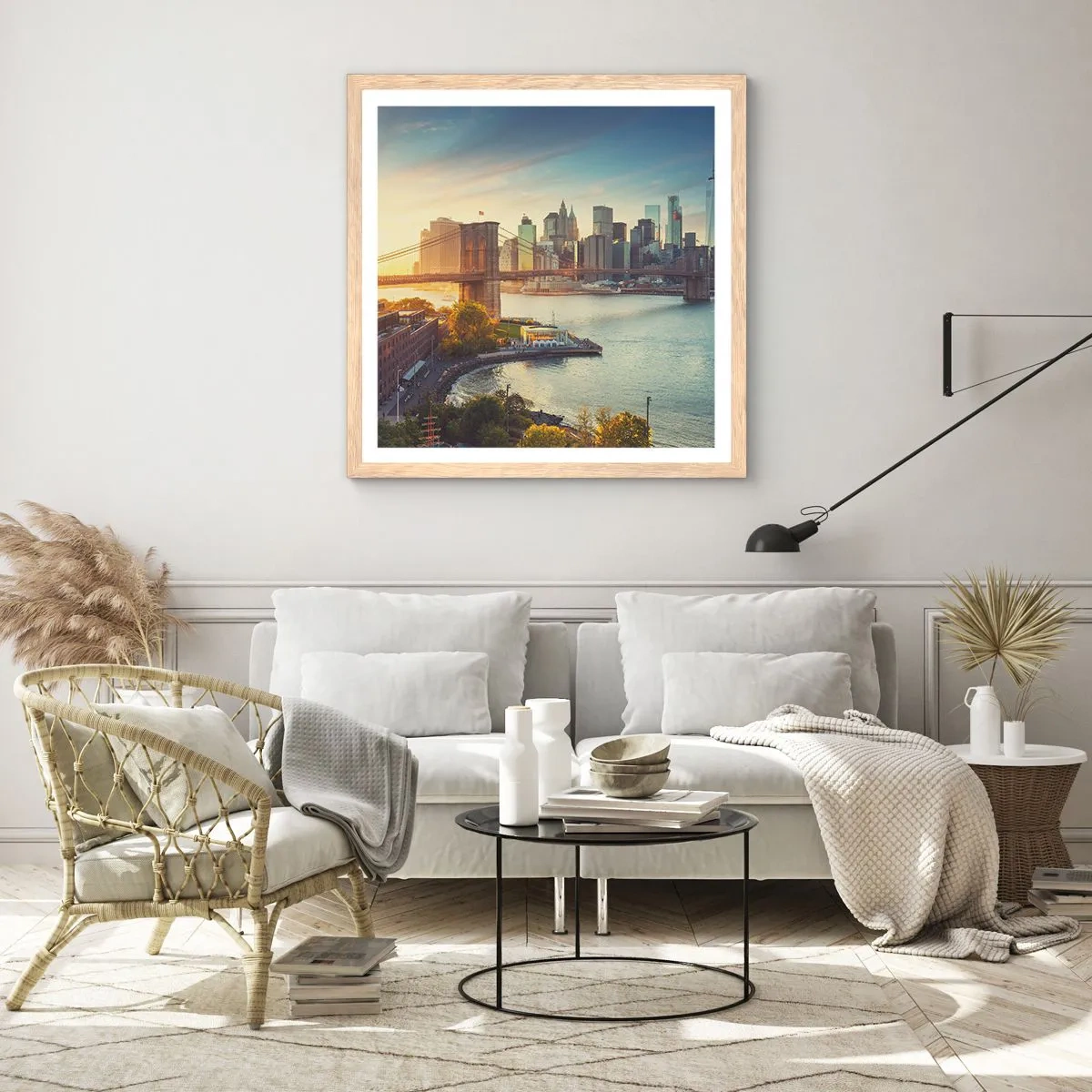 Poster în ramă de stejar deschis - Zorii metropolitani - 50x50 cm