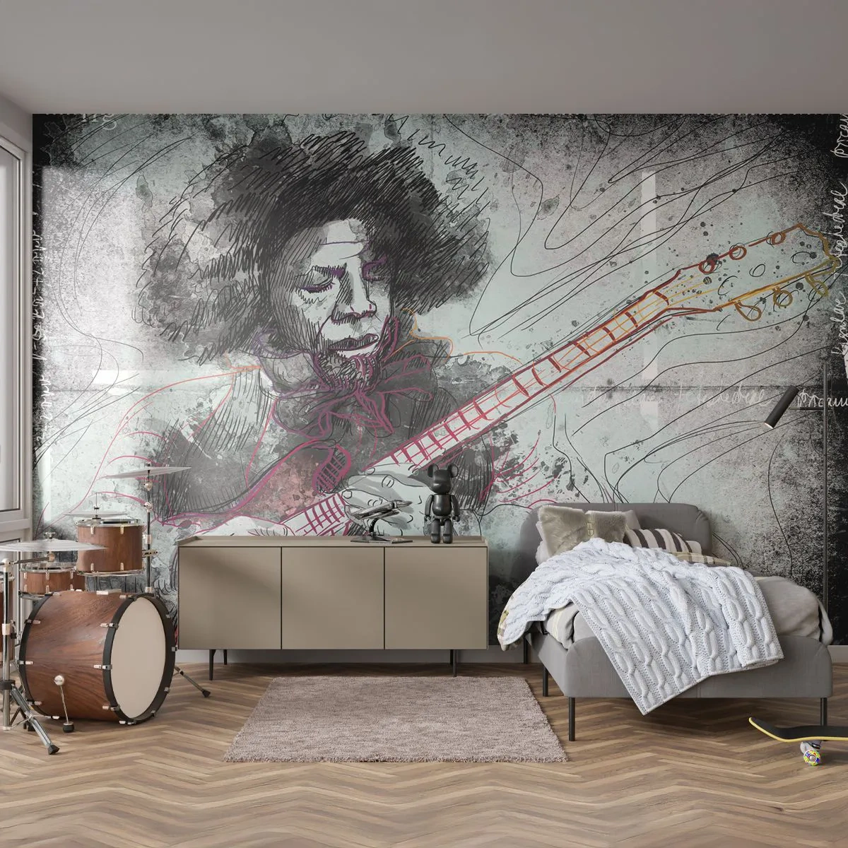Tapet Premium Sand - Pe valurile muzicii - Muzică, Chitarist, Instrument - 100x70 cm