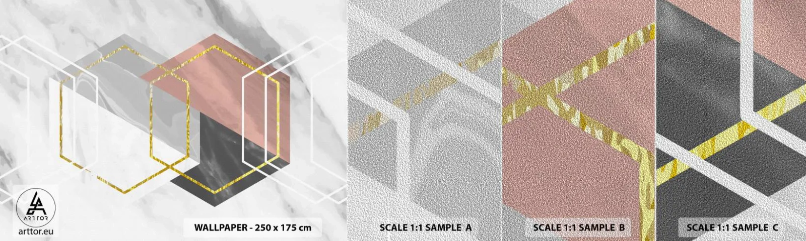 Mostră tapet Premium Sand - Compoziția lanțului - Abstracția, Bucată, Hexagon - 100x30 cm