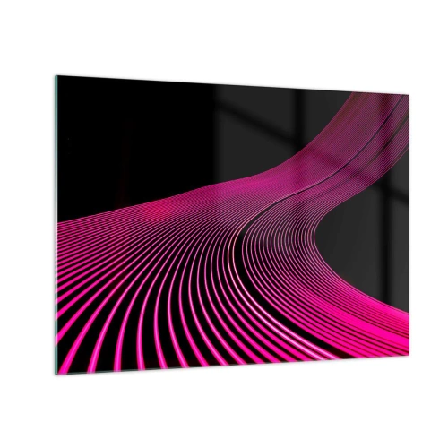 Tablou pe sticlă - Linii de lumină roz pe fundal negru - 70x50cm - Bulevardul de lumină - Decorațiune modernă pentru perete pentru living și dormitor ARTTOR