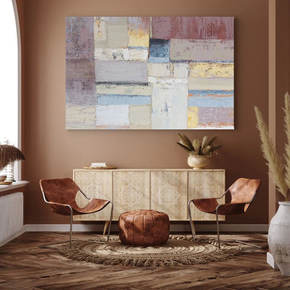 Tablou pe pânză Canvas - Compoziție geometrică în culori pastelate - 70x50cm - Liniștea geometriei - Decorațiune modernă pentru perete pentru living și dormitor ARTTOR