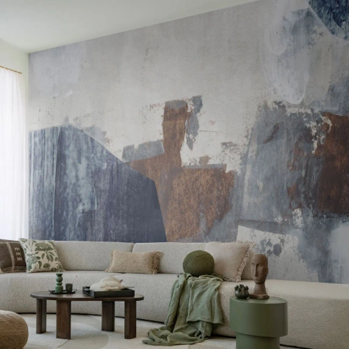 Tapet Standard Eco - Forme albastre-maronii - Bucată, Abstracția, Minimalism - 350x256 cm