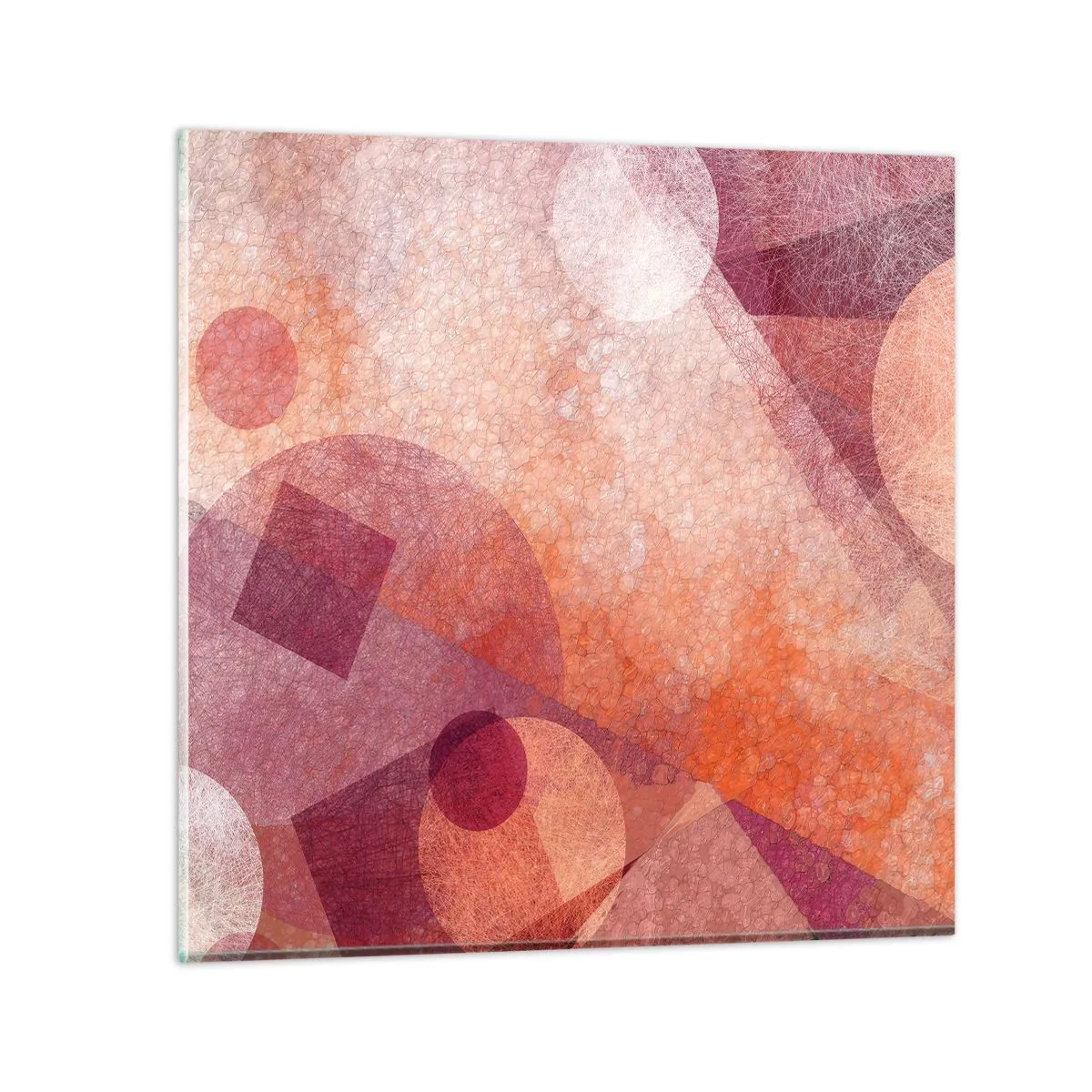 Tablou pe sticlă - Transformări geometrice în roz - 30x30 cm