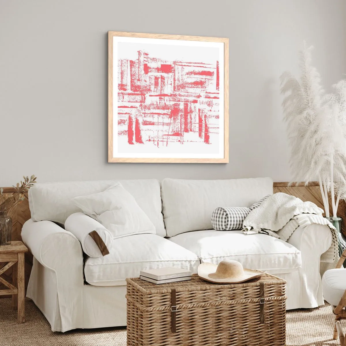 Poster în ramă de stejar deschis - Orașul roșu - 60x60 cm
