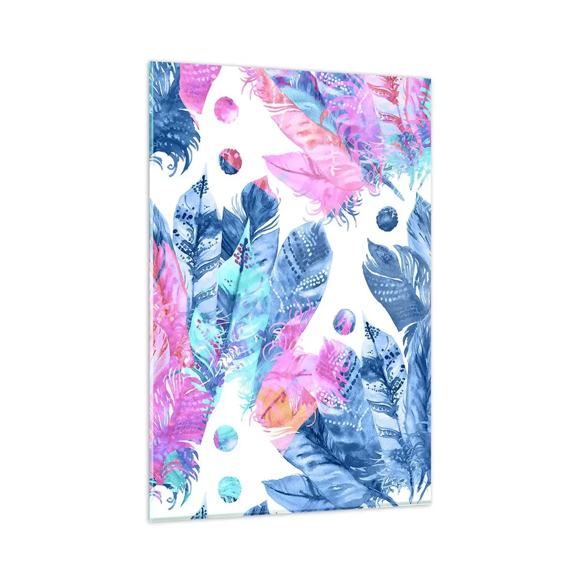 Tablou pe sticlă - Pene în alb și albastru - 80x120 cm