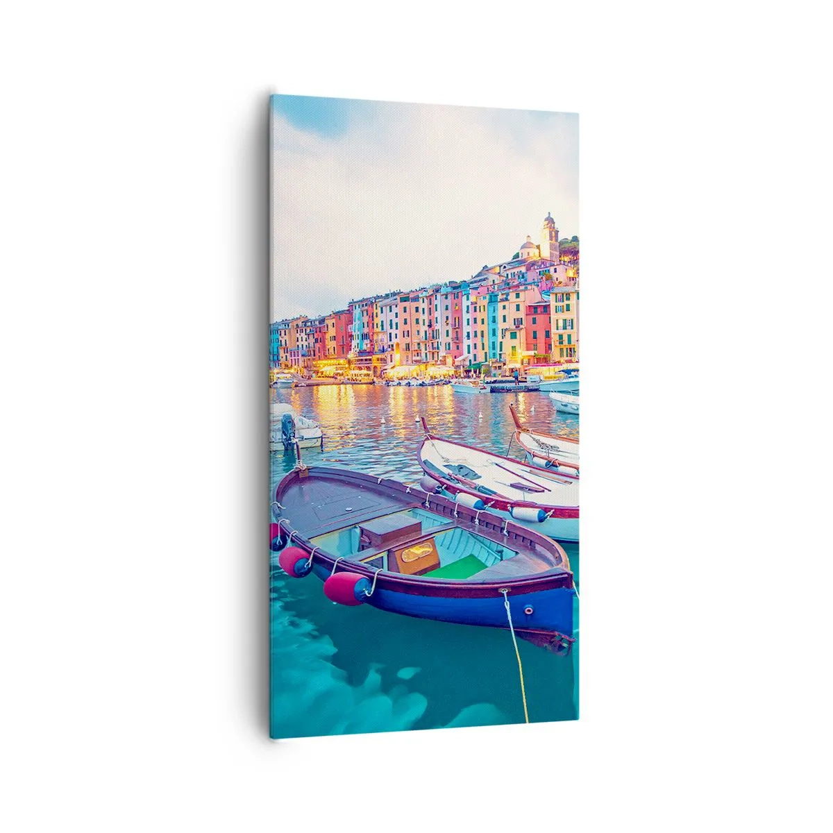 Tablou pe pânză - O seară plină de culoare în port - 65x120 cm