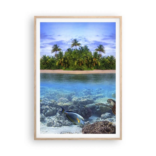Poster în ramă de stejar deschis - Insula paradisiacă vă invită - 70x100 cm