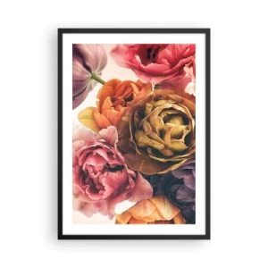 Poster în ramă neagră - Flori de bujor colorate într-o abordare artistică - 50x70cm - Sărbătorirea vieții - Decorațiune modernă pentru perete pentru living și dormitor ARTTOR