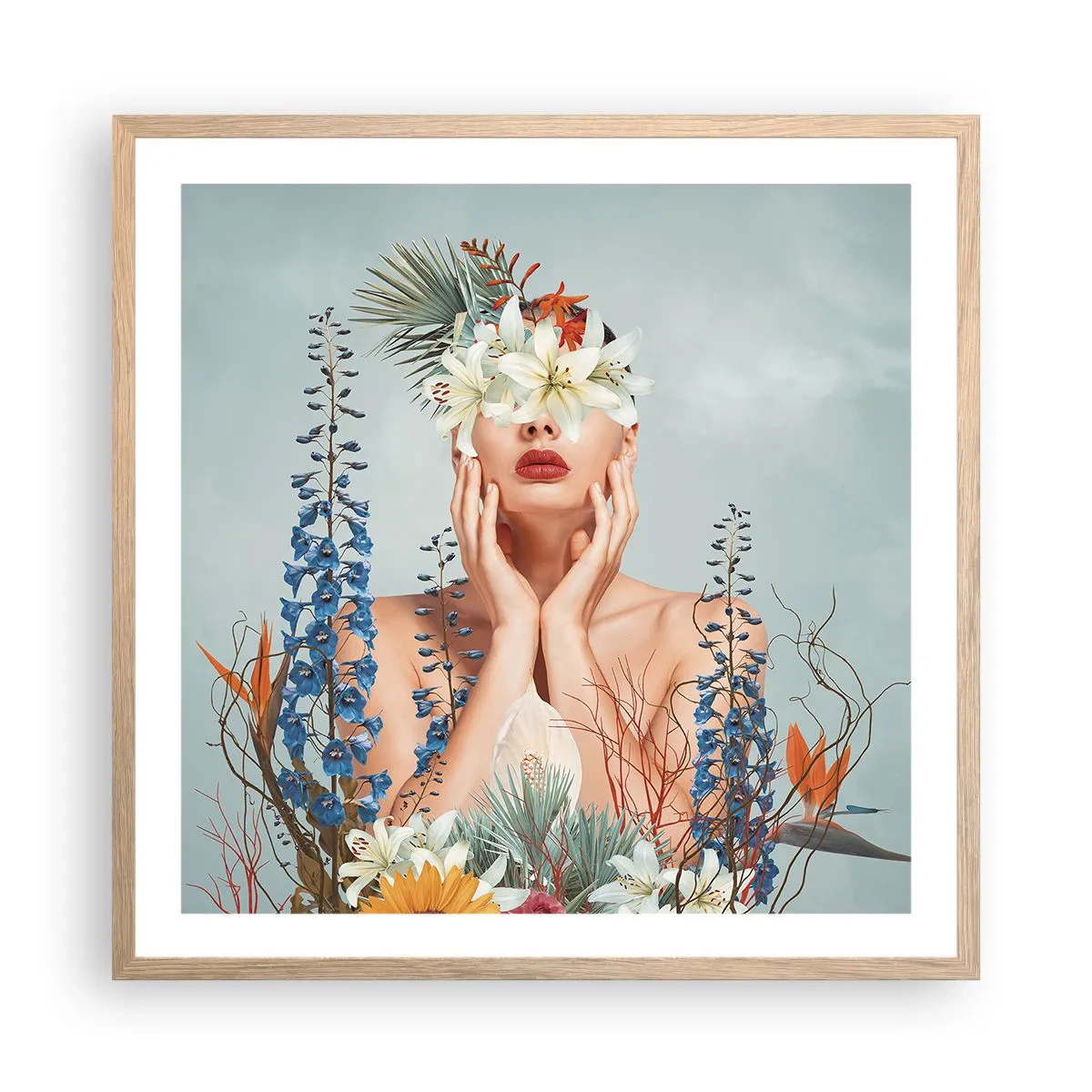Poster în ramă de stejar deschis - Femeia floare - 60x60 cm