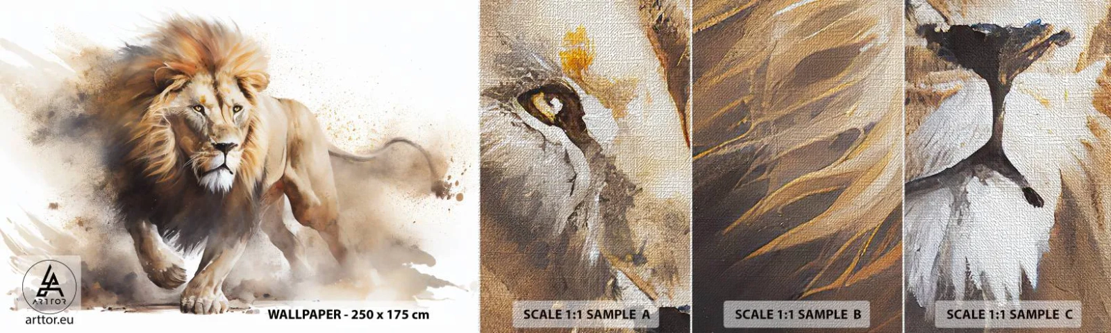 Mostră tapet Premium Canvas - Regele se mișcă  - Leu, Luminos, Animal - 100x30 cm