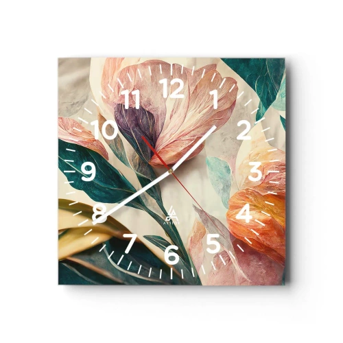 Ceas de perete - Ceas pe sticlă - Flori din insulele sudice - 40x40 cm