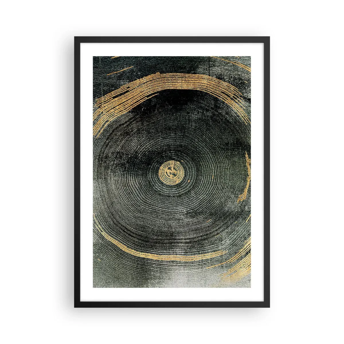 Poster în ramă neagră - Fibre abstracte ale lemnului în tonuri de auriu și negru - 50x70cm - Schimbare și persistență - Decorațiune modernă pentru perete pentru living și dormitor ARTTOR