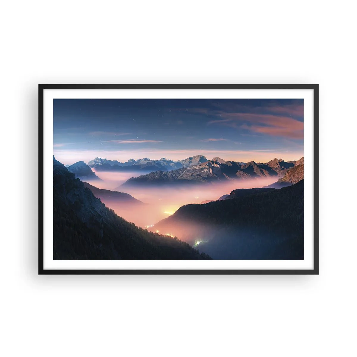 Poster în ramă neagră - Lumină în văi - 91x61 cm