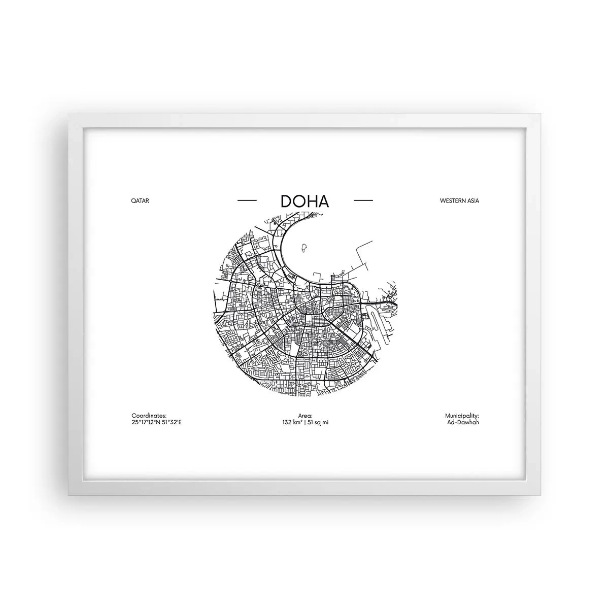 Poster în ramă albă - Anatomia orașului Doha - 50x40 cm