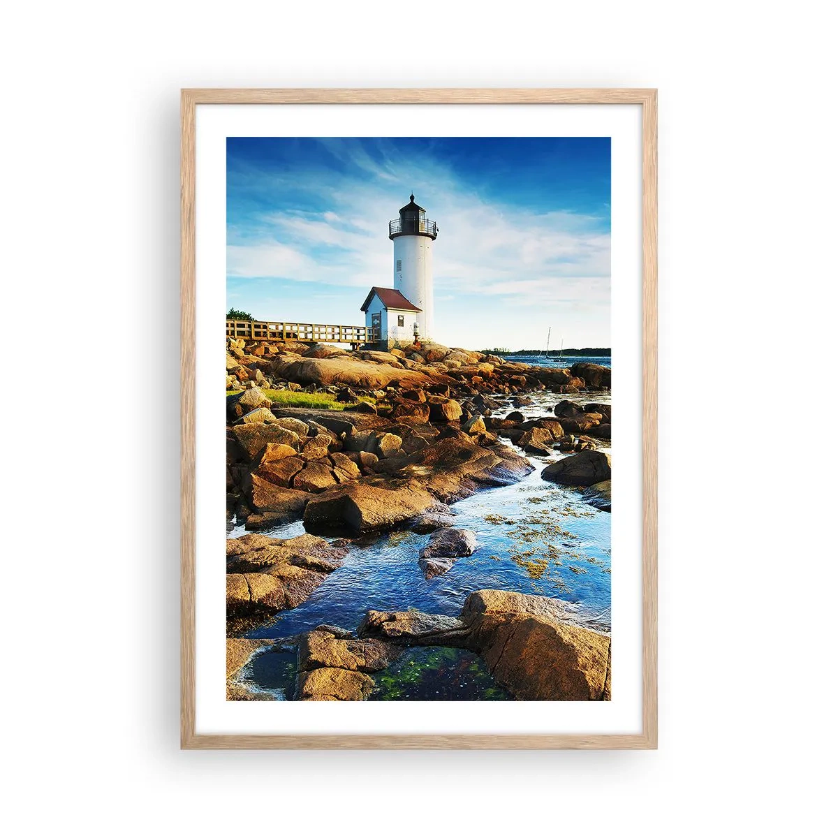 Poster în ramă de stejar deschis - Întoarce-te acasă fericit, te aștept cu nerăbdare - 50x70 cm