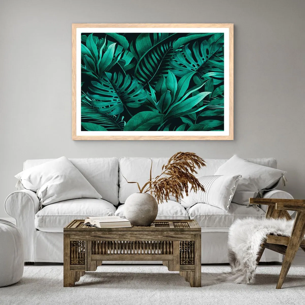 Poster în ramă de stejar deschis - Profunzimea verdelui tropical - 100x70 cm