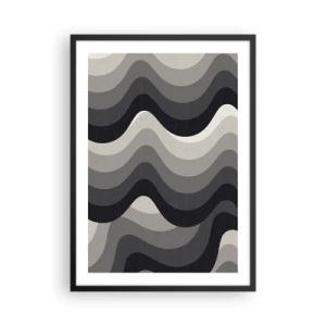 Poster în ramă neagră - Valuri geometrice în nuanțe de negru și gri - 50x70cm - Val după val - Decorațiune modernă pentru perete pentru living și dormitor ARTTOR
