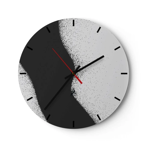 Ceas de perete - Ceas pe sticlă - Abstracție alb-negru cu o tranziție lină și un efect granulat - 30x30cm - Echilibru lichid - Decorațiune modernă pentru perete pentru living, bucătărie și dormitor ARTTOR