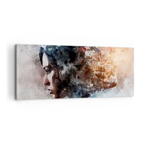Tablou pe pânză - Povestea unei fete cu un oraș în fundal - 100x40 cm