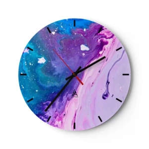 Ceas de perete - Ceas pe sticlă - Culori abstracte în nuanțe de violet și albastru - 30x30cm - Yin și yang - Decorațiune modernă pentru perete pentru living, bucătărie și dormitor ARTTOR