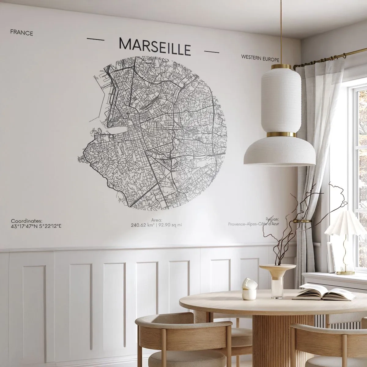 Tapet Premium Sand - Anatomia Marsiliei - Hartă, Marsilia, Franţa - 100x70 cm