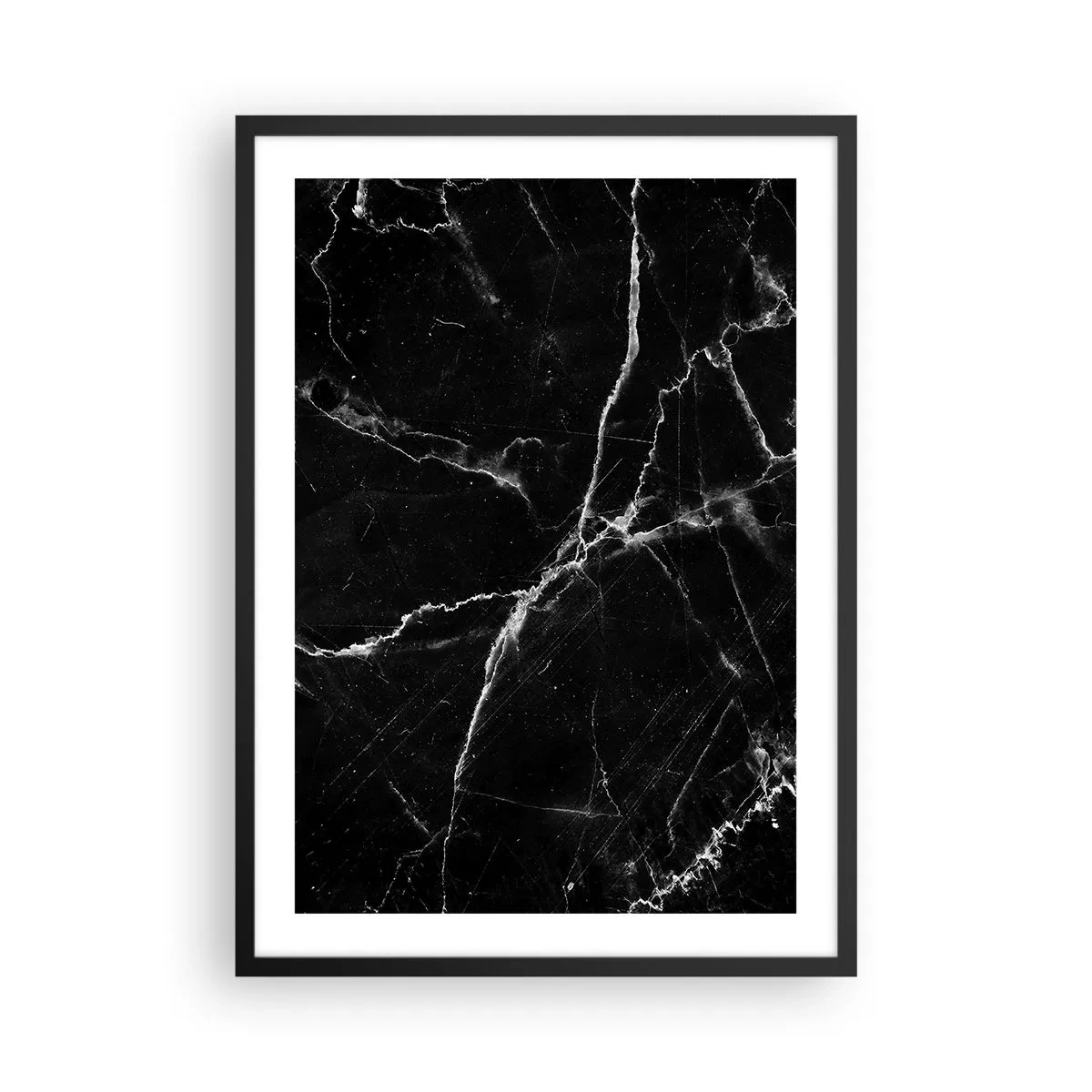 Poster în ramă neagră - Fundal de marmură neagră cu crăpături albe - 50x70cm - Viața secretă a unei pietre - Decorațiune modernă pentru perete pentru living și dormitor ARTTOR