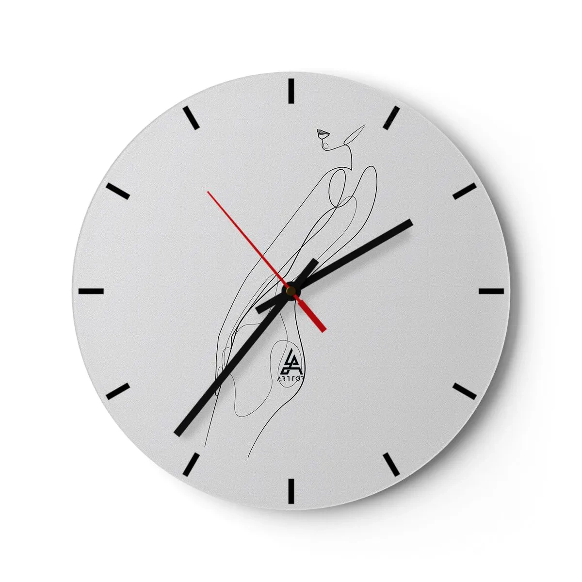 Ceas de perete - Ceas pe sticlă - Linie minimalistă a unei siluete feminine pe fundal alb - 30x30cm - Abia o promisiune - Decorațiune modernă pentru perete pentru living, bucătărie și dormitor ARTTOR