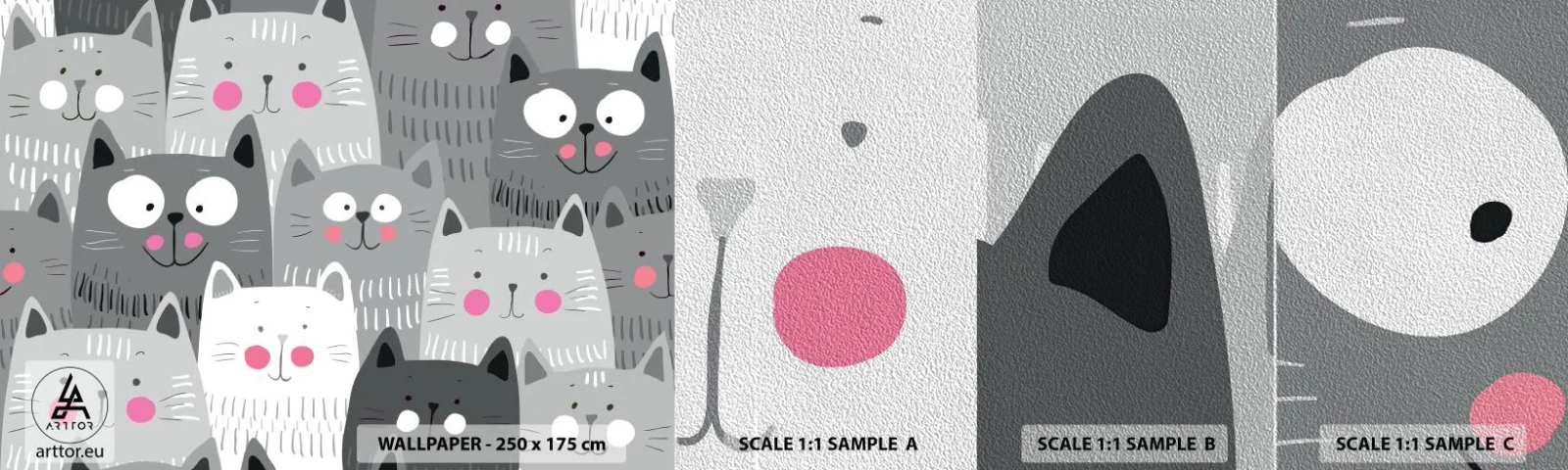 Mostră tapet Premium Sand - Lumea felină - Pentru copii, Pisică, Animale - 100x30 cm