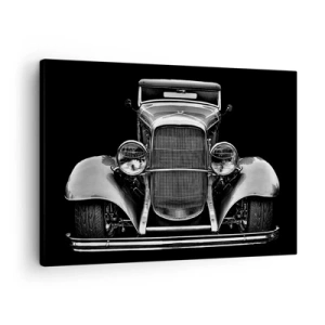Tablou pe pânză Canvas - O mașină de epocă în alb și negru - 70x50cm - Un adevărat gentleman - Decorațiune modernă pentru perete pentru living și dormitor ARTTOR