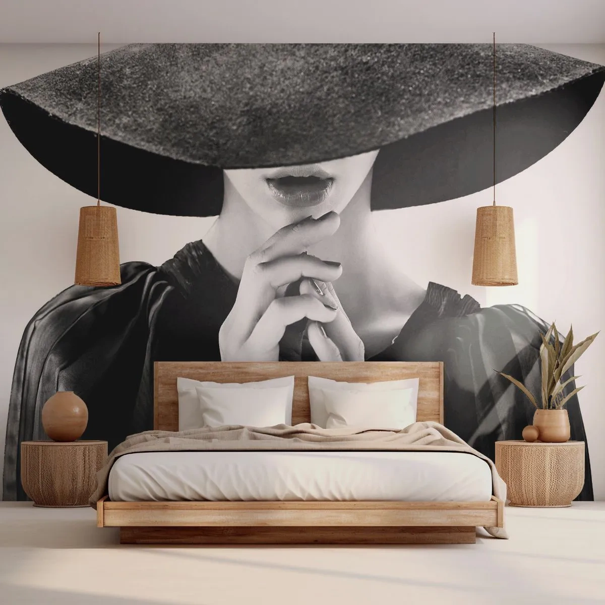 Tapet Standard Eco - Frumusețea ascunsă - Femeie În pălărie, Mâinile femeilor, Modă - 350x256 cm