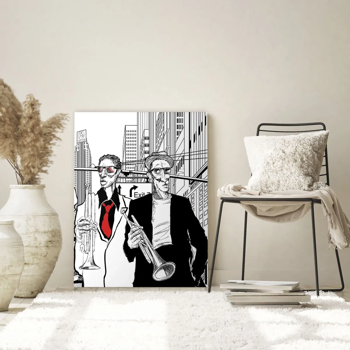 Tablou pe sticlă - Rapsodie urbană în negru și roșu - 50x70 cm