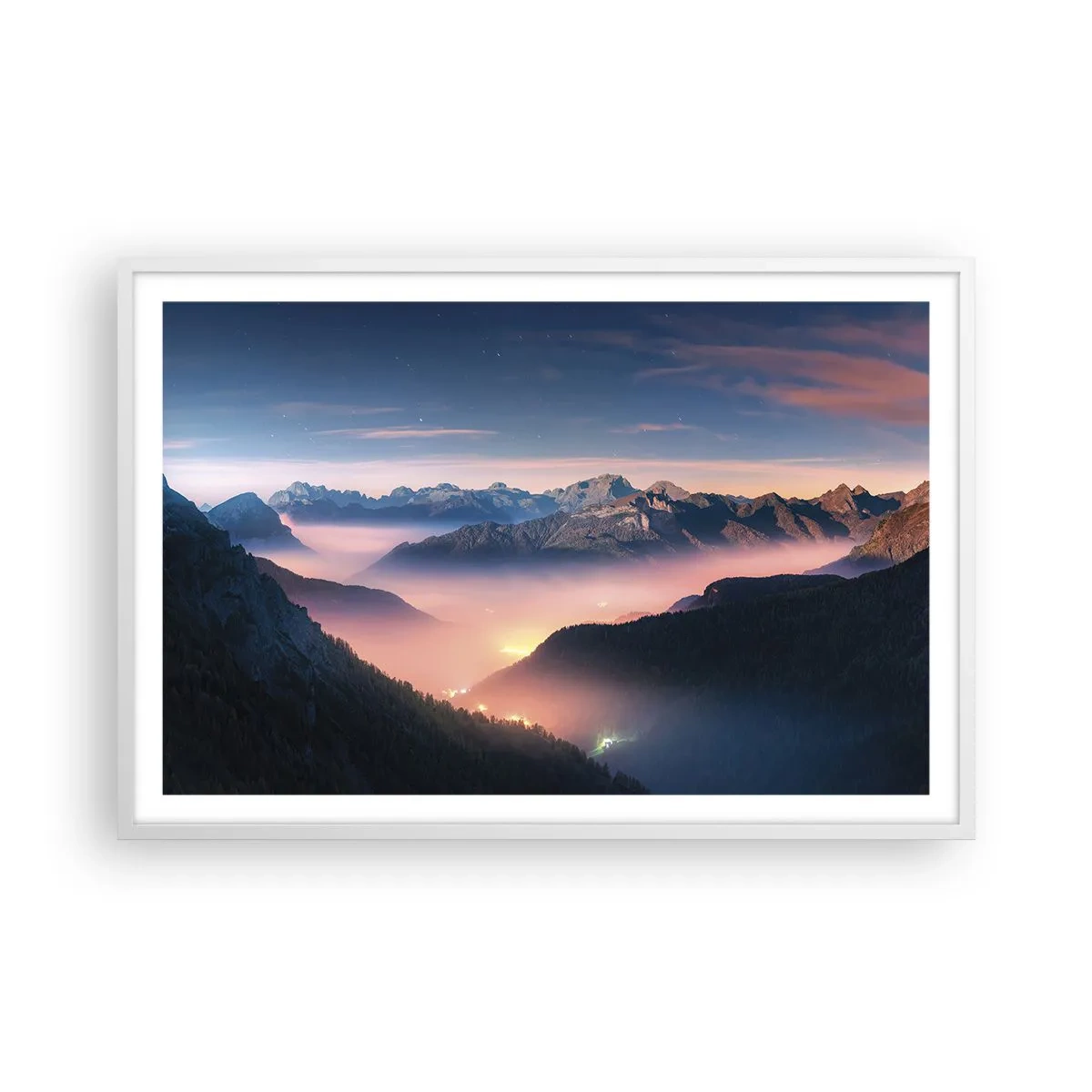 Poster în ramă albă - Lumină în văi - 91x61 cm