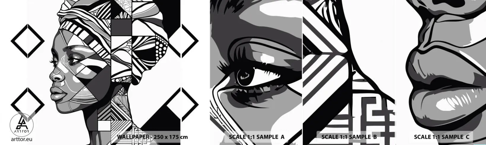 Mostră tapet autocolant Deluxe Sticker - Portret etnic - Portret, afro-american, Turban - 100x30 cm