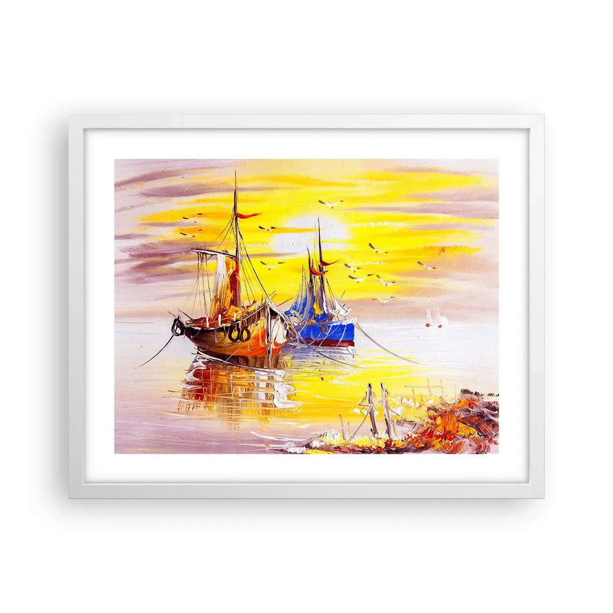 Poster în ramă albă - O binemeritată odihnă în port - 50x40 cm