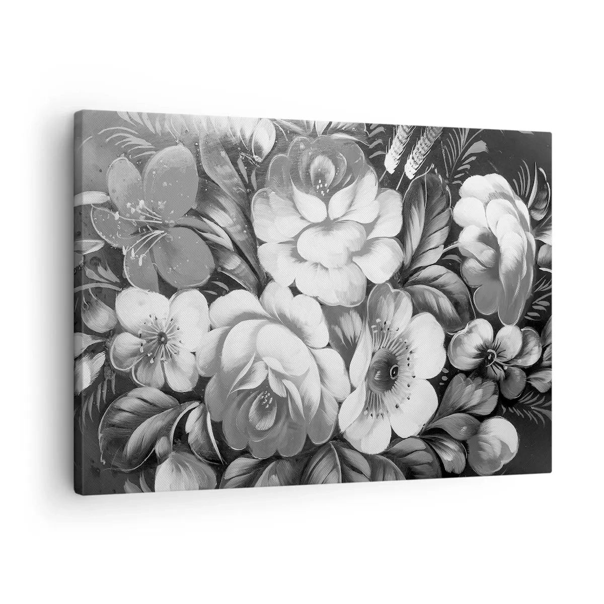 Tablou pe pânză Canvas - Flori albe și negre într-o compoziție clasică și elegantă - 70x50cm - Frumoase chiar și în gri - Decorațiune modernă pentru perete pentru living și dormitor ARTTOR