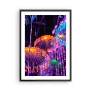 Poster în ramă neagră - Meduze colorate, futuriste, în lumină neon - 50x70cm - Fântână de lumină - Decorațiune modernă pentru perete pentru living și dormitor ARTTOR