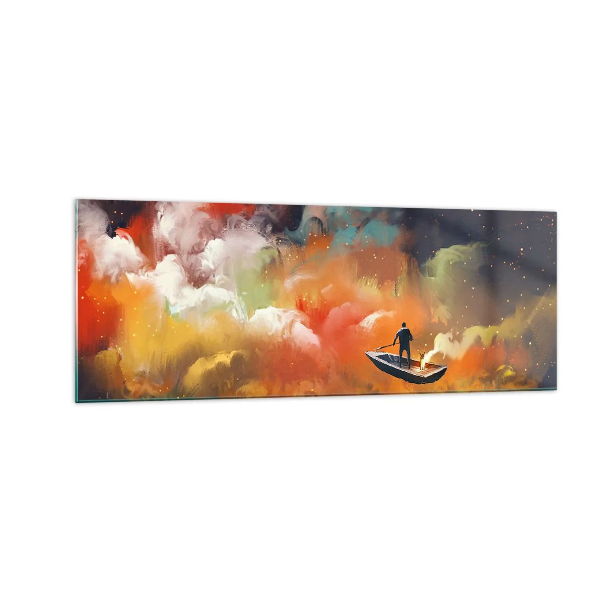 Tablou pe sticlă - Cu barca prin galaxie - 140x50 cm