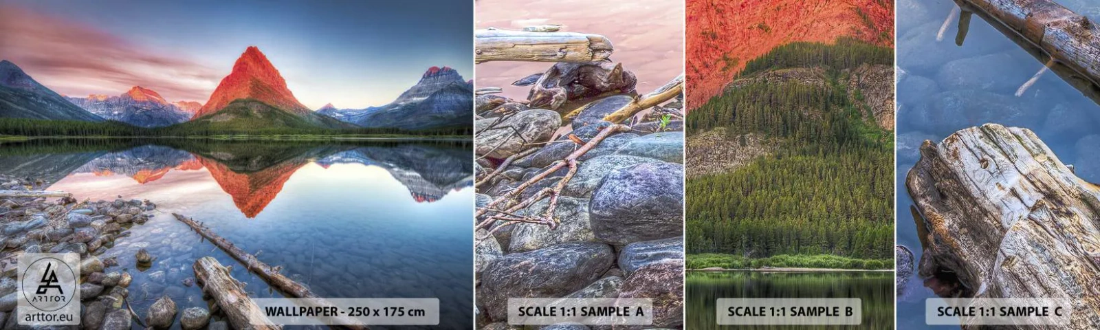 Mostră de Tapet Standard Eco - Căldură și frig - Peisaj, Munţi, pădure - 100x30 cm