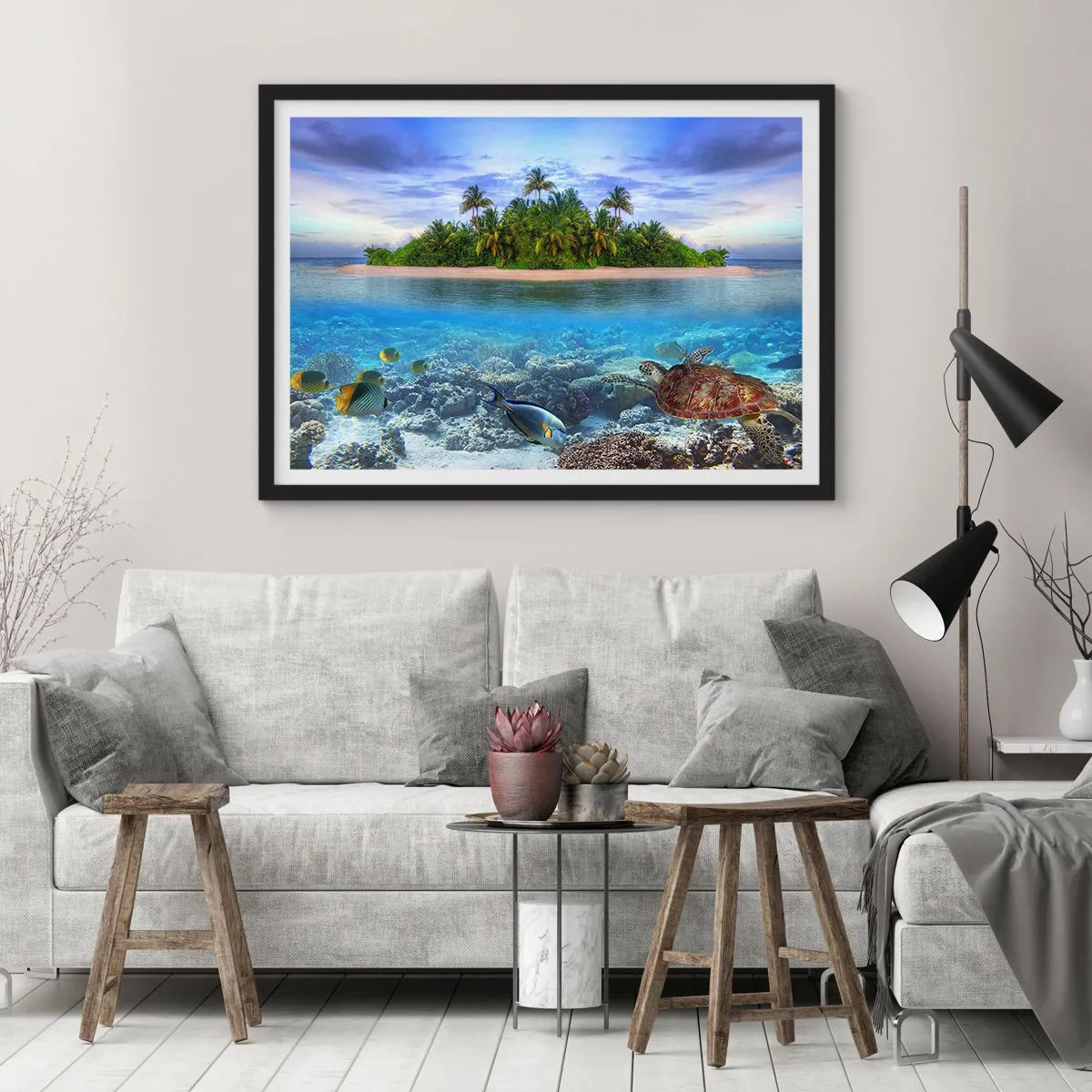 Poster în ramă neagră - Insula paradisiacă vă invită - 91x61 cm