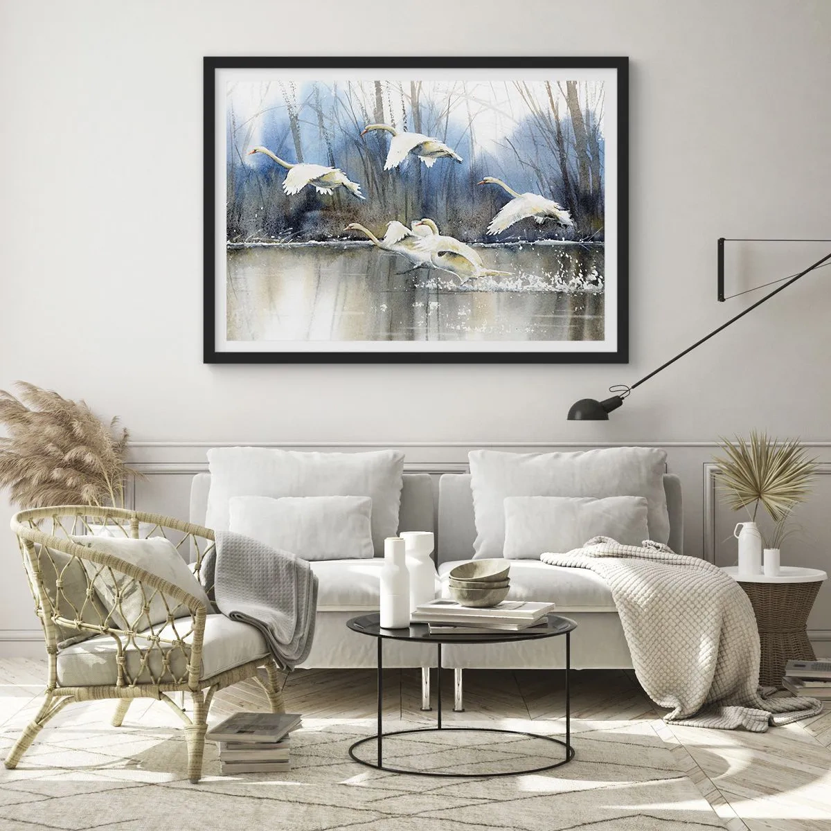 Poster în ramă neagră - Dansând cu lebedele sălbatice - 91x61 cm