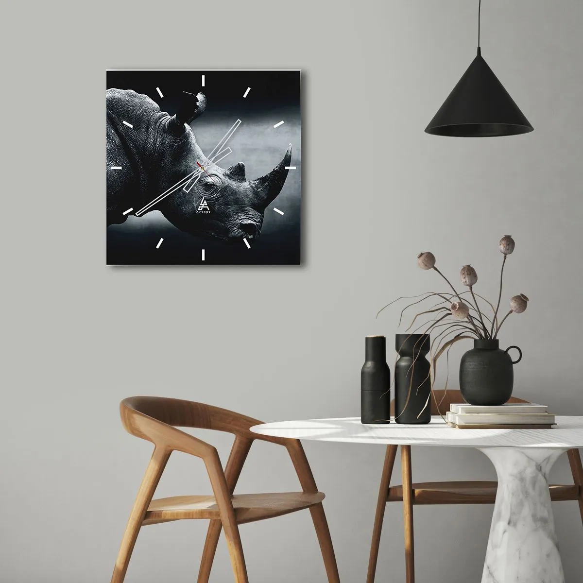 Ceas de perete - Ceas pe sticlă - Profil drept - 30x30 cm