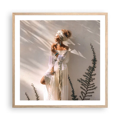 Poster în ramă de stejar deschis - Soarele și fata - 60x60 cm