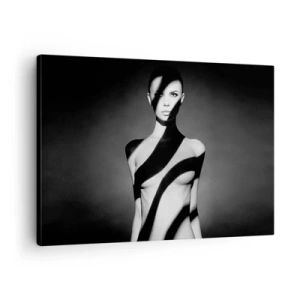 Tablou pe pânză Canvas - Portret alb-negru al unei femei în lumină și umbră - 70x50cm - La strălucire și la umbră - Decorațiune modernă pentru perete pentru living și dormitor ARTTOR