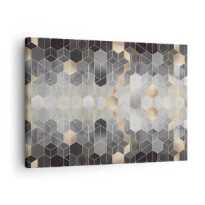 Tablou pe pânză Canvas - Model geometric în nuanțe aurii - 70x50cm - Compoziție diamantată - Decorațiune modernă pentru perete pentru living și dormitor ARTTOR