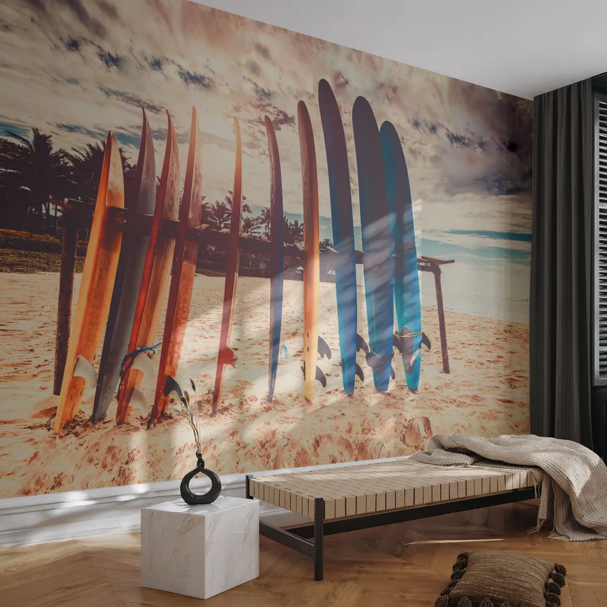 Tapet Premium Sand - Noapte bună, până mâine - Surfing, Peisaj, Placă de surf - 350x256 cm