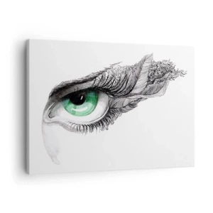 Tablou pe pânză Canvas - Ochi artistic cu iris verde și detalii de desen - 70x50cm - Frumoasă și gata de atac - Decorațiune modernă pentru perete pentru living și dormitor ARTTOR