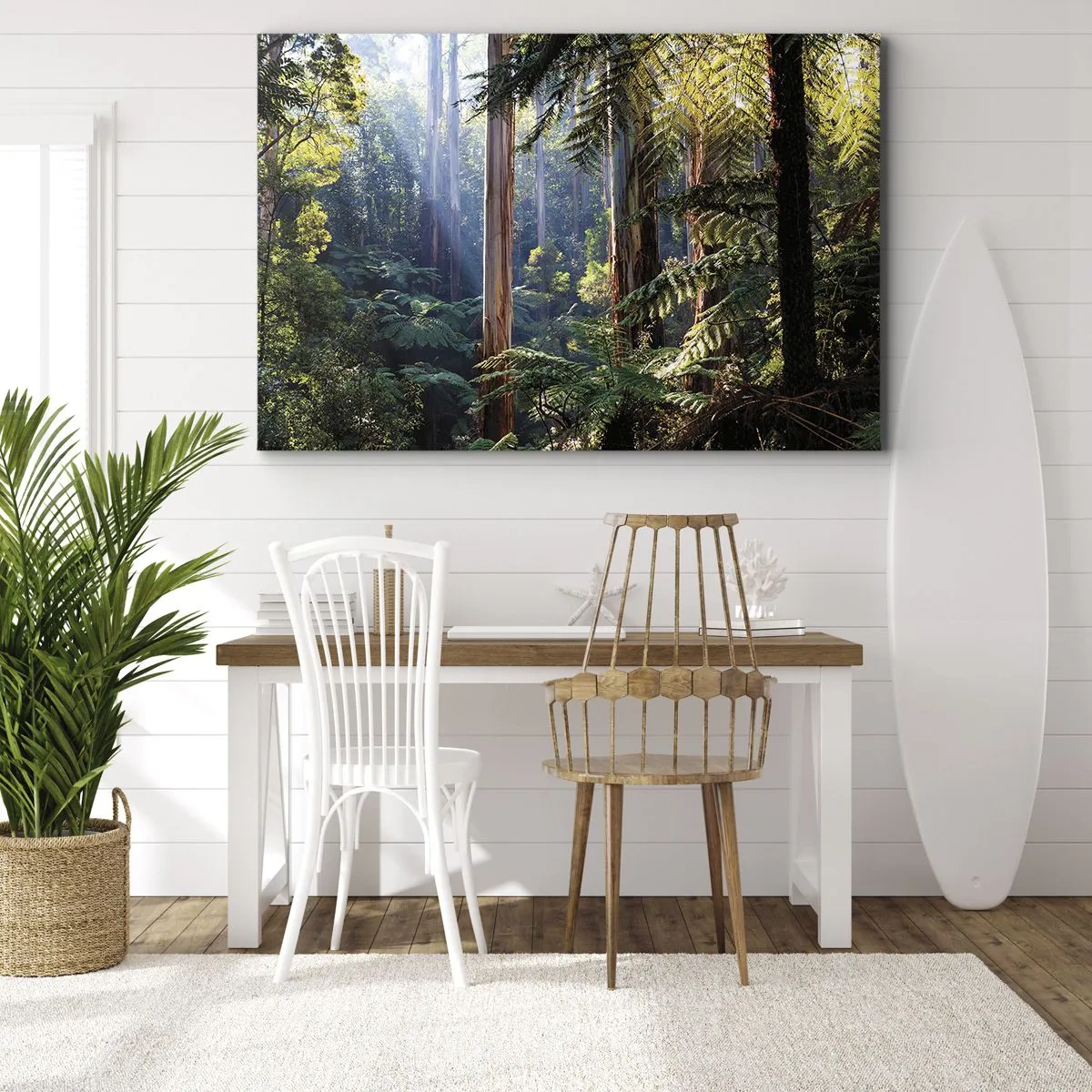 Tablou pe pânză Canvas - Pădurea tropicală iluminată de razele soarelui - 70x50cm - O poveste din pădure - Decorațiune modernă pentru perete pentru living și dormitor ARTTOR